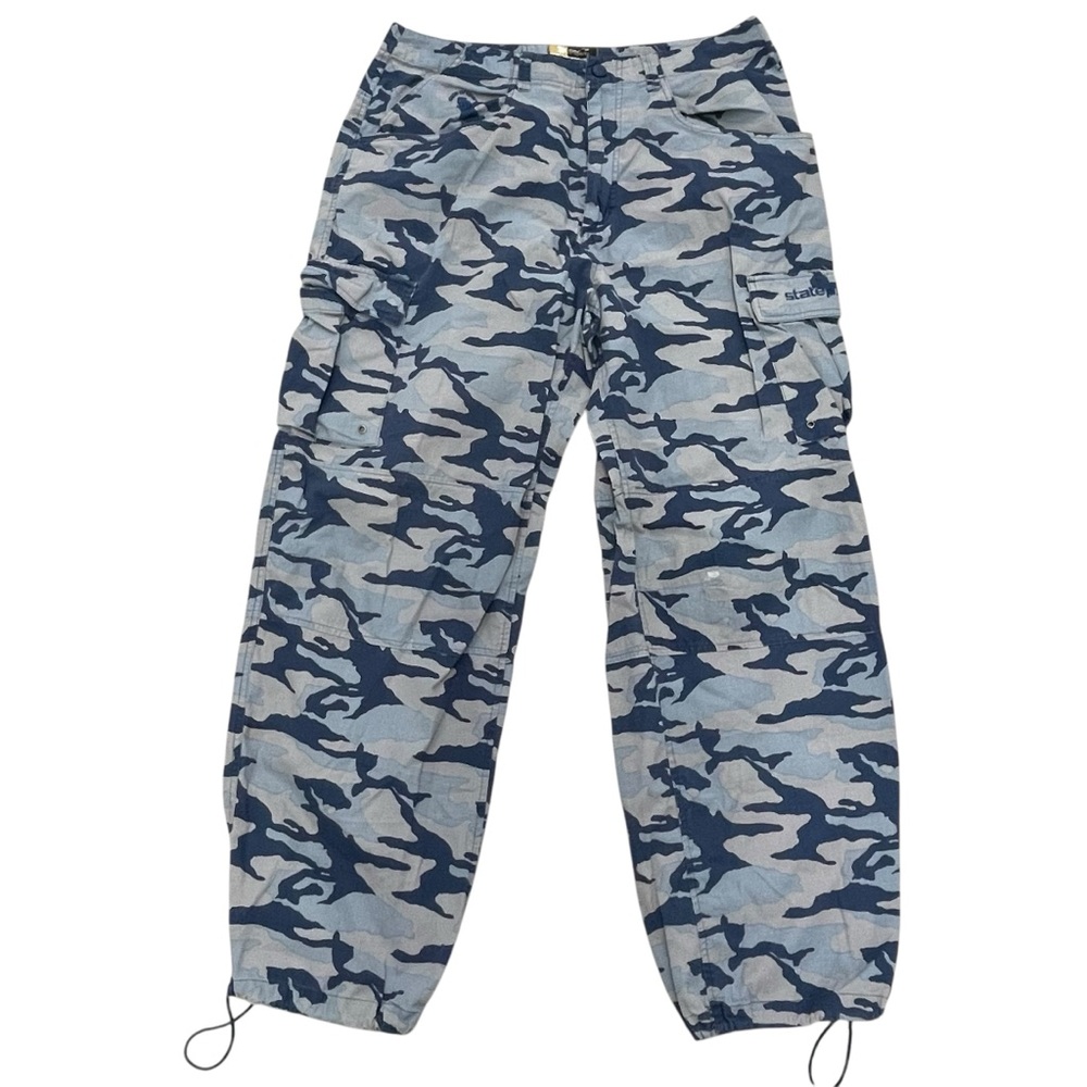 Y2K State Property Rocka Wear Blue Camouflage Cargo Pants Streetwear Baggy 38